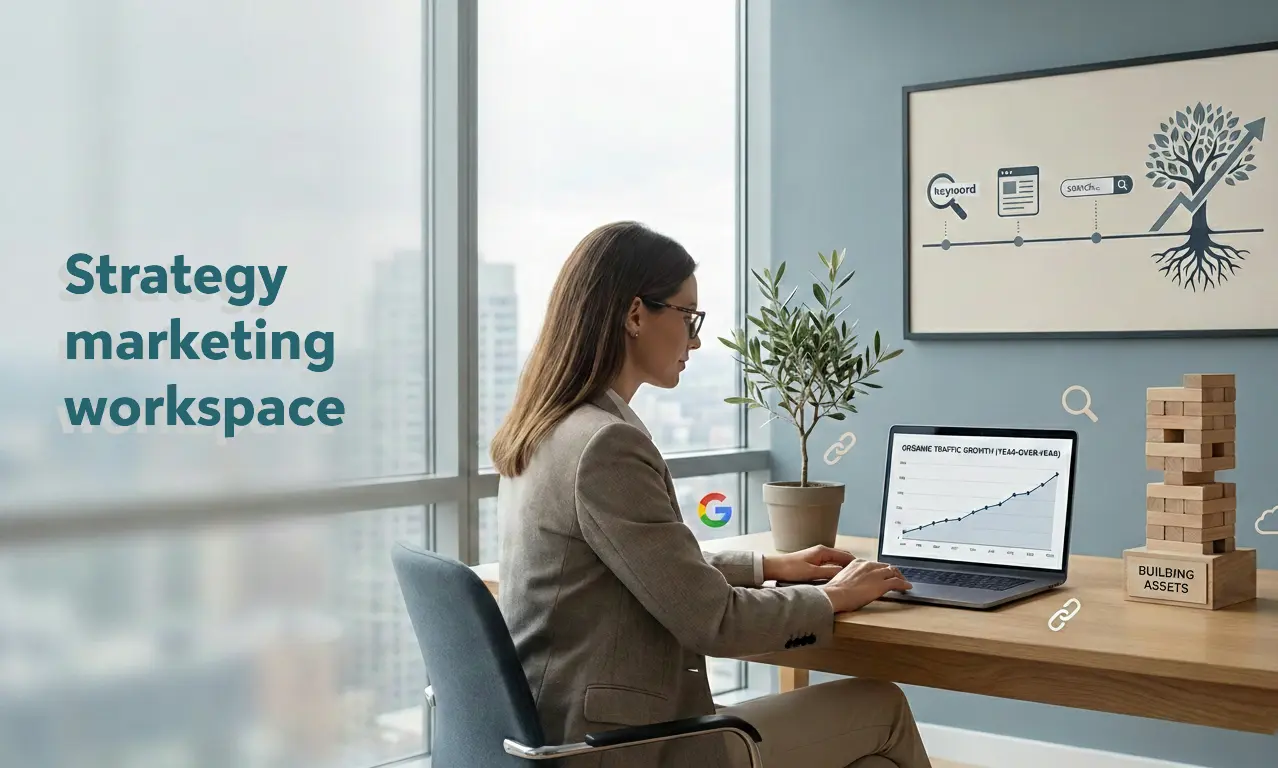 Digital marketing professional analyzing organic traffic growth and SEO strategy for long-term website success.